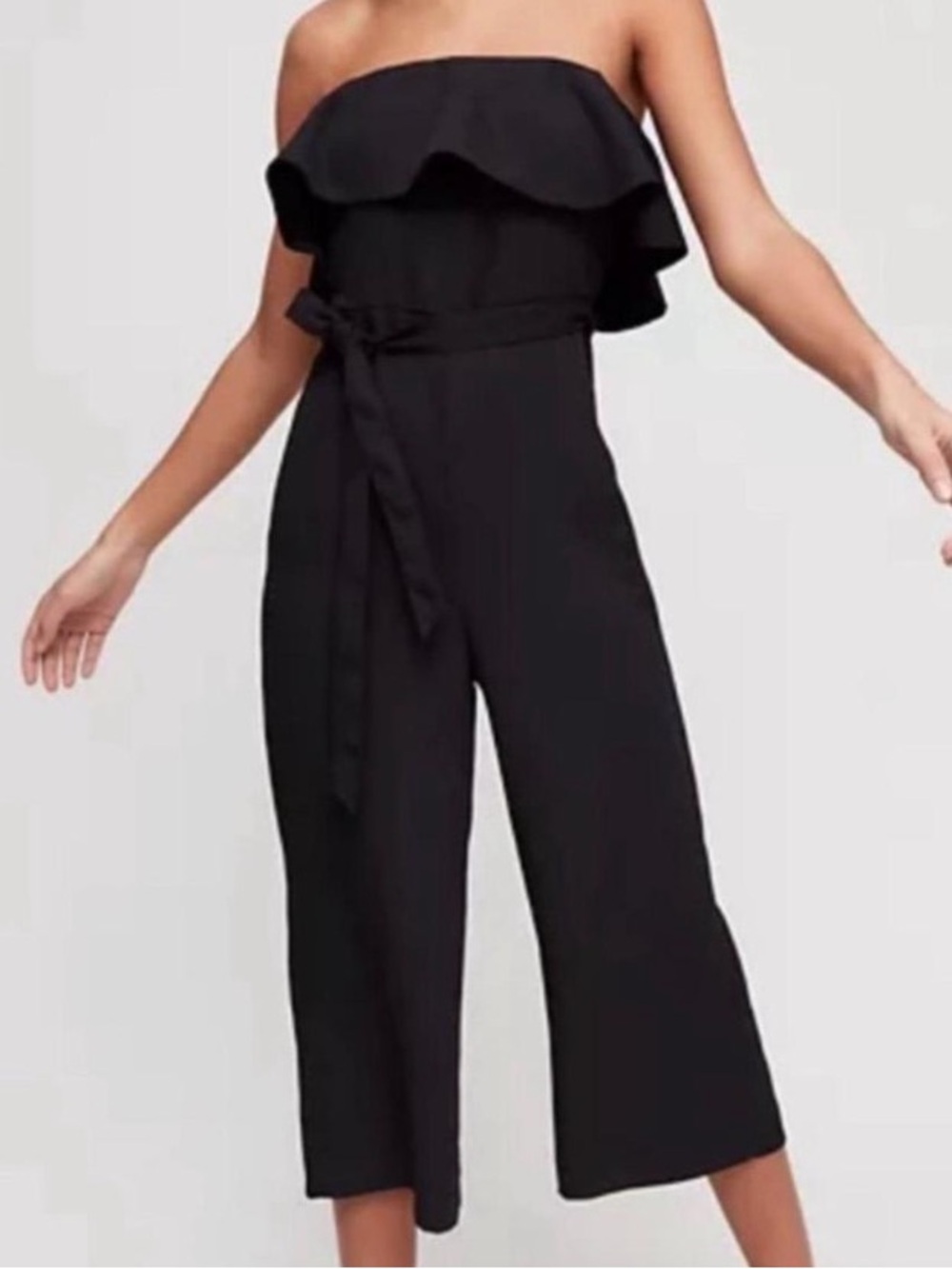 Babaton Altamiro Flutter Jumpsuit Black Strapless Wide Leg Size 00
